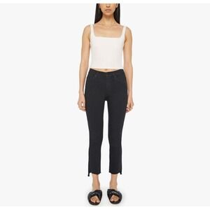 Mother Insider Crop Step Fray Guilty Racer Jeans Black Stretch Flare Size 27